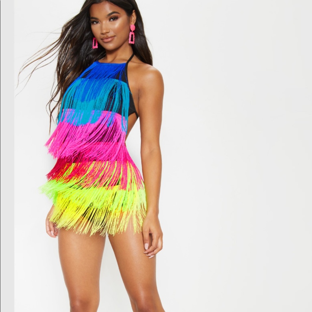 Pretty Little Things fringe romper in rainbow UK 6